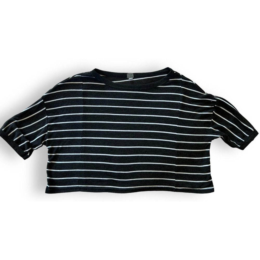 Poof Womens Sweater Cropped Boat Neck Size Medium Striped Black White